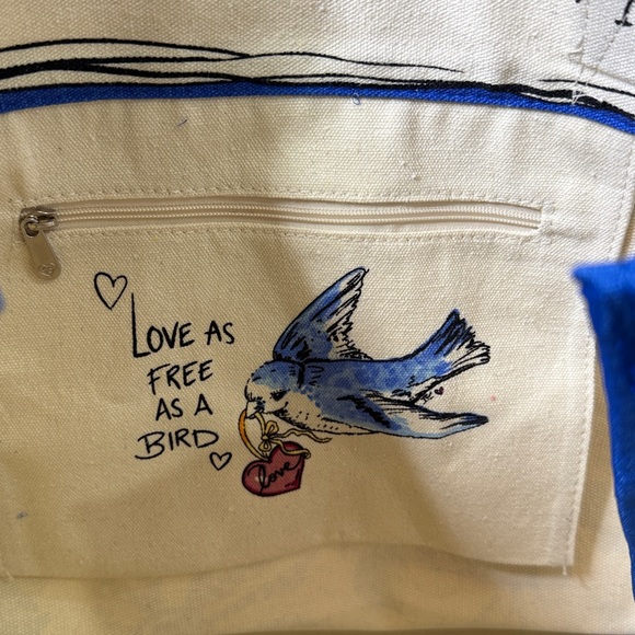 Brighton Floral Heart Blue and Yellow Love Tote Women’s New Bird Pocket - Picture 7 of 8